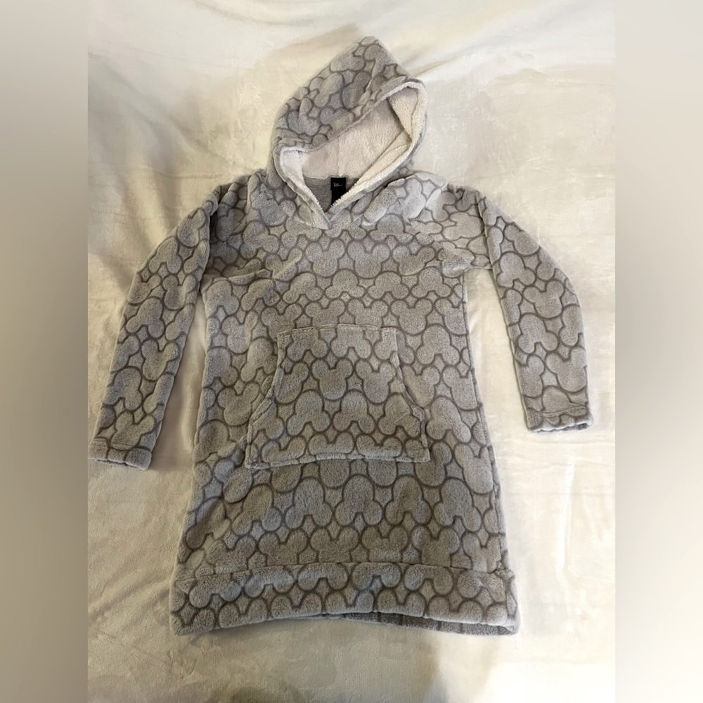 Disney Gray Plush Fleece Micky Mouse Hooded Sweater Dress